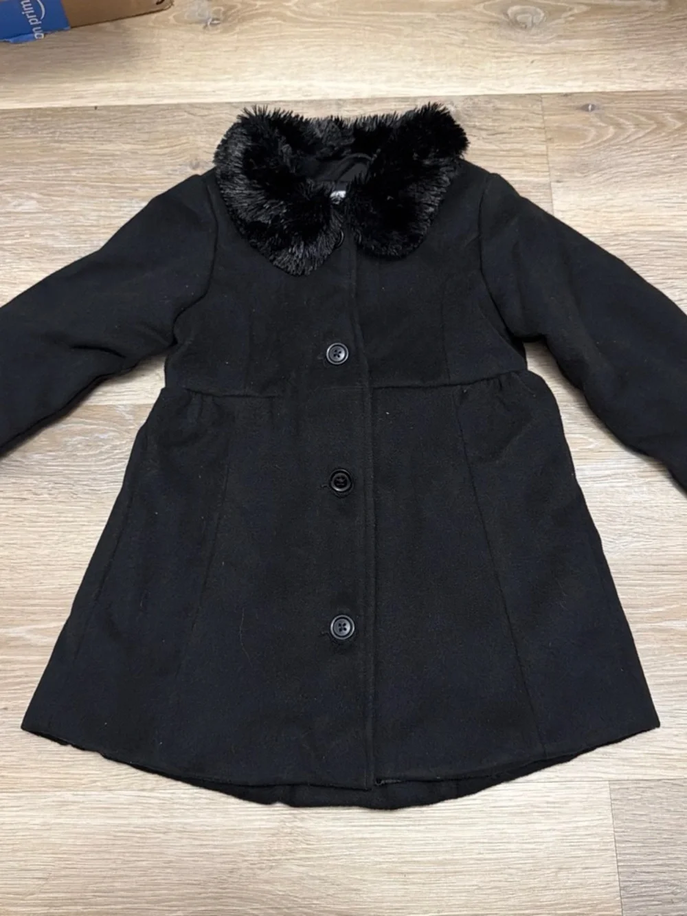 The Children's Place Black Girls' Faux-Fur Collar Pea Coat